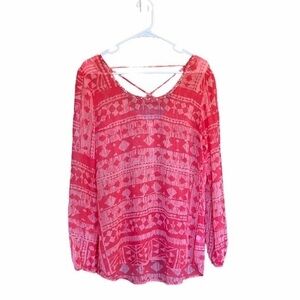 Pink & Pastel Orange Sheer Chiffon Top | Medium